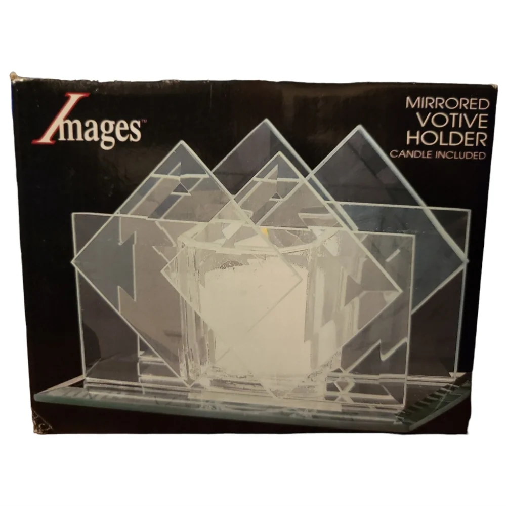 Vtg Kohl's Images Mirrored Votive Candle Holder W/Candle